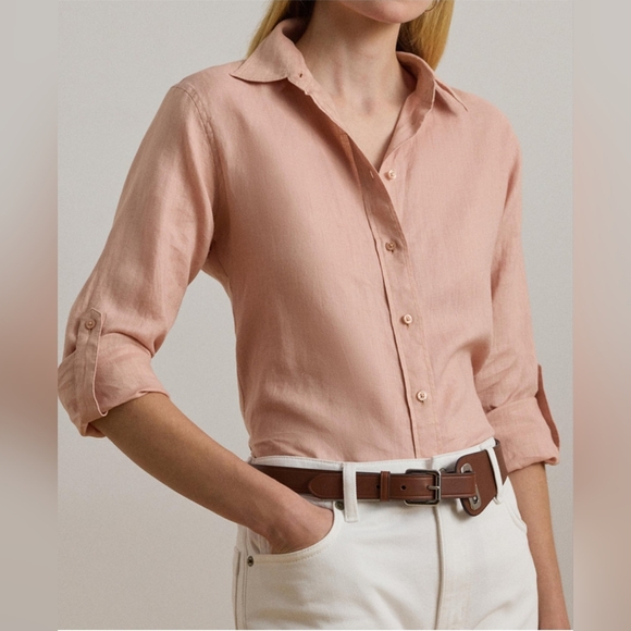 RALPH LAUREN WOMENS 100% LINEN TOP IN BLUSH SIZE XL NWT - Picture 3 of 5